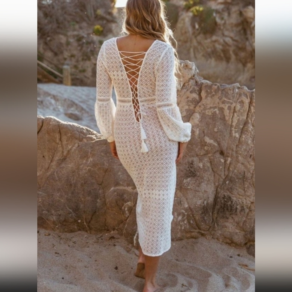 VICI Elegant White Crochet Dress - Picture 2 of 7
